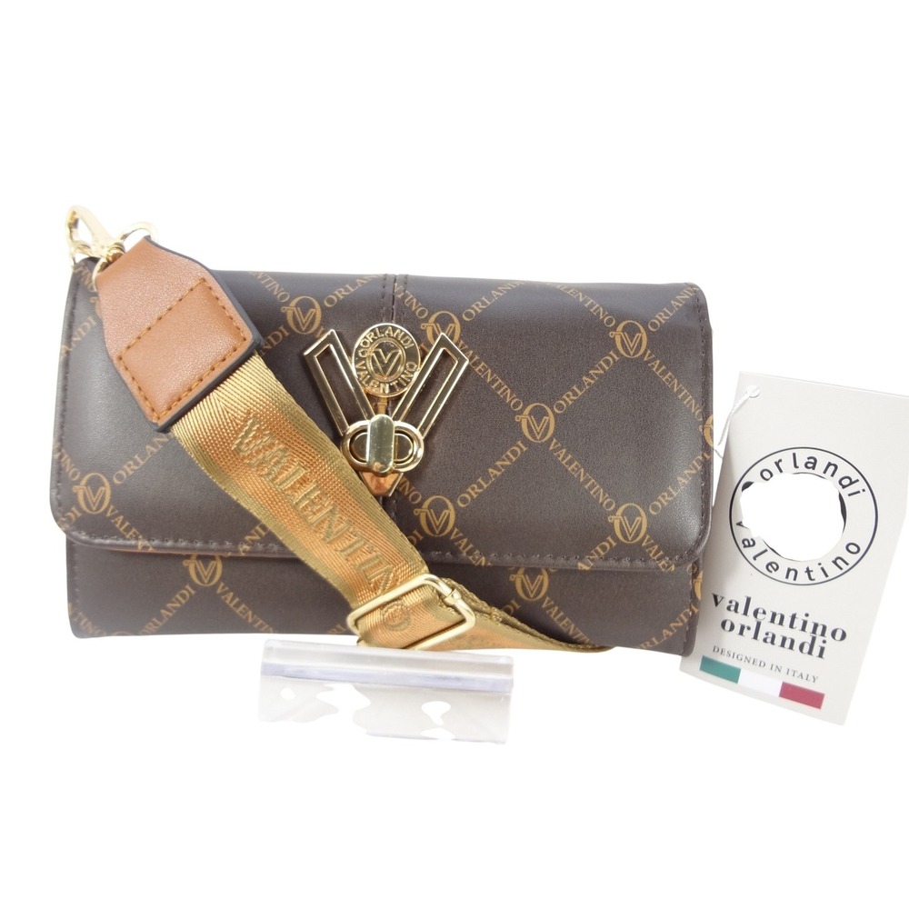 Valentino Orlandi Crossbody Wallet Small Brown NEW Monogram Logo Clutch